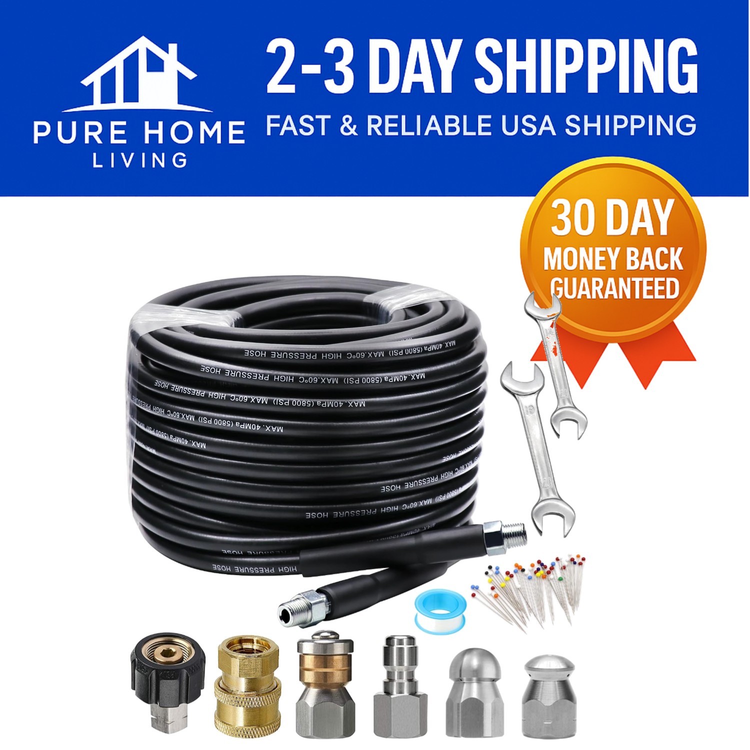 High-Pressure 100FT Drain Cleaner Hose with Nozzles for Pressure Washer Use