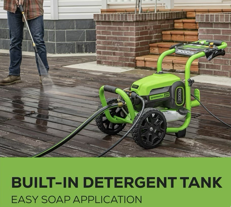 Greenworks Pro 3000 PSI Corded Electric Pressure Washer, Detergent Tank