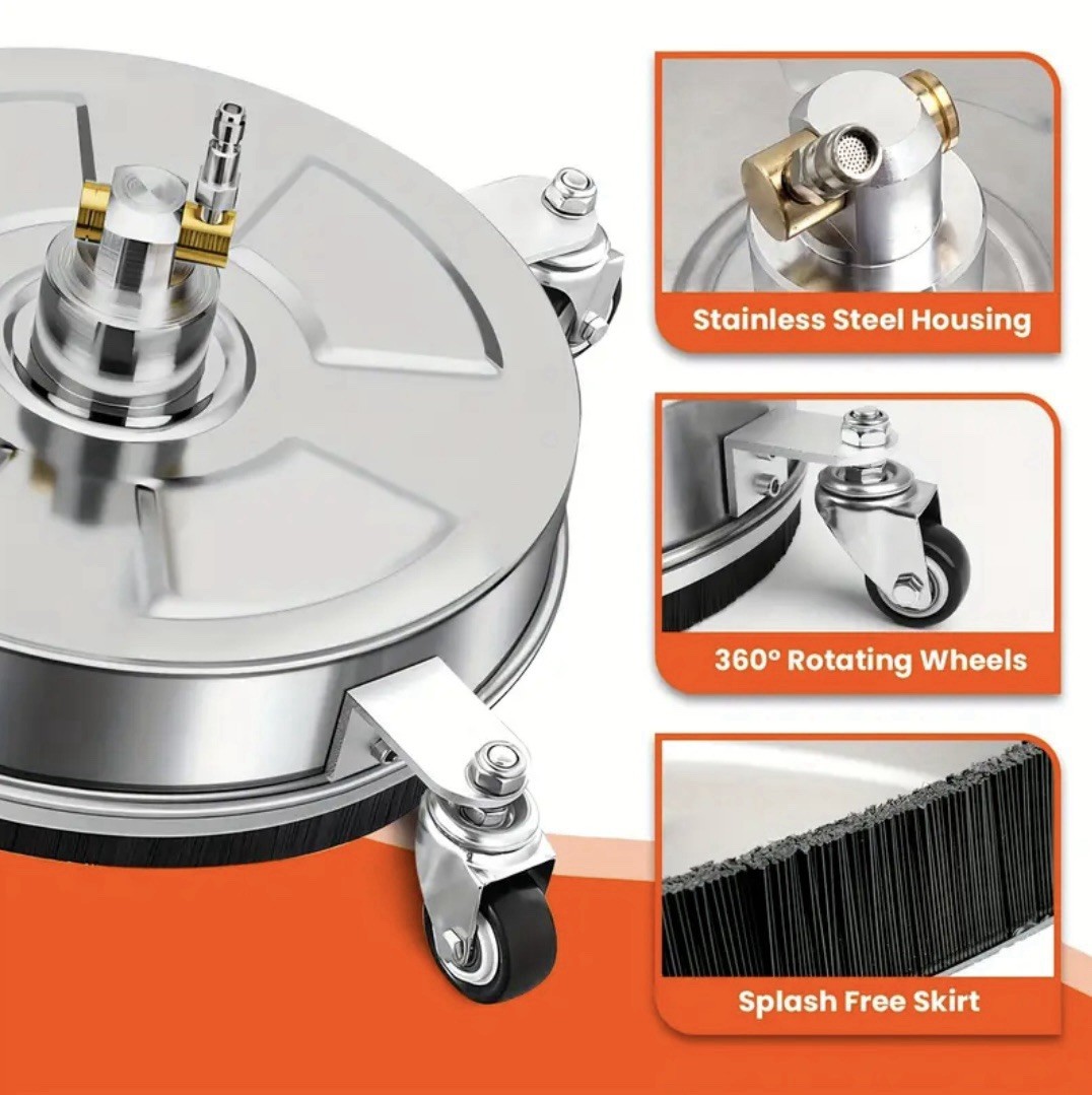 14” Pressure Washer SURFACE CLEANER• 4,000 PSI Stainless Steel Sprayer On Wheels