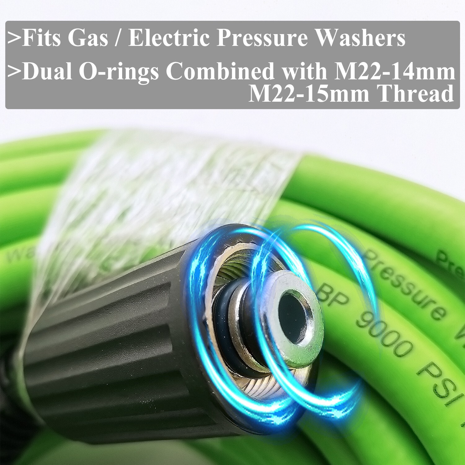 Super Flexible High Pressure Washer Hose 1/4″ M22-14mm & 15mm Female Connect 50′