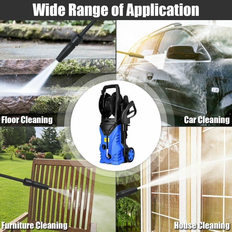 Costway 2030PSI Electric Pressure Washer Cleaner 1.7 GPM 1800W W/ Hose Reel Blue