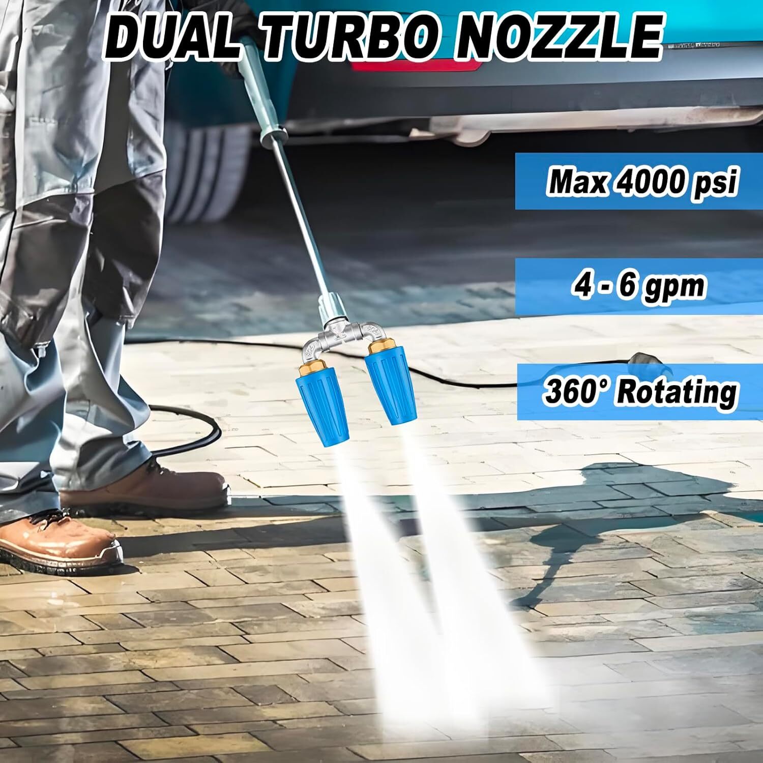 4000 PSI Dual Turbo Nozzle Pressure Washer 4-6 GPM 1/4″ Quick Connect Spray Tip