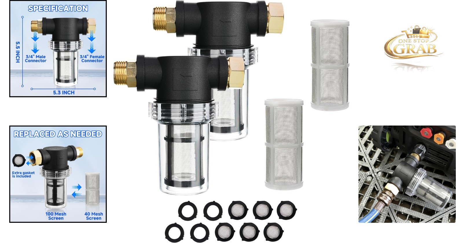 2 Pack Garden Hose Filter Pressure Washer Inline Sediment Water Filter