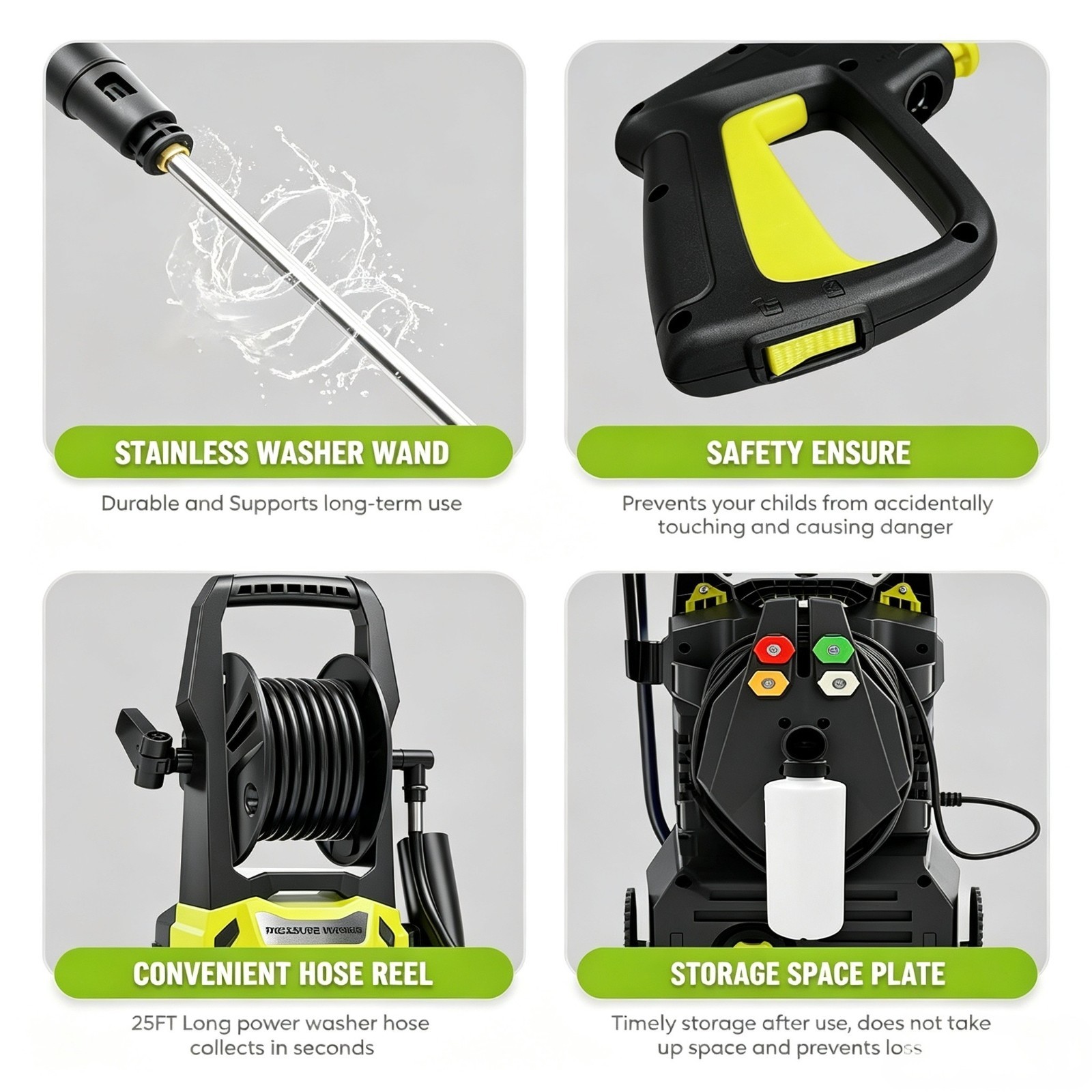 Pressure Washer 4200PSI 2.5GPM, Extension Hose Reel, 4 Nozzles, for Home, Yard