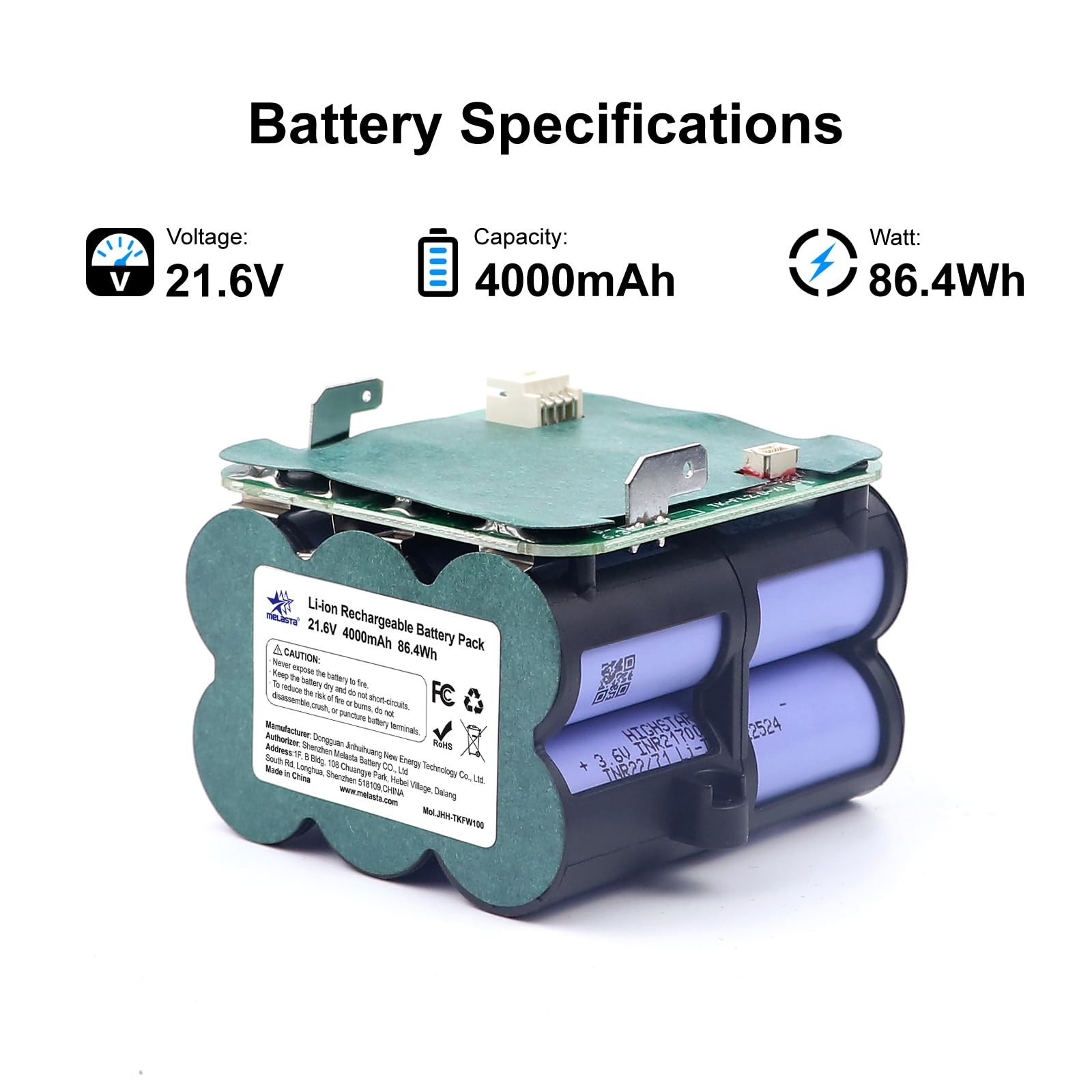 High-Capacity 21.6V 4000mAh Lithium Ion Replacement Battery for Tineco S5 PRO 2,