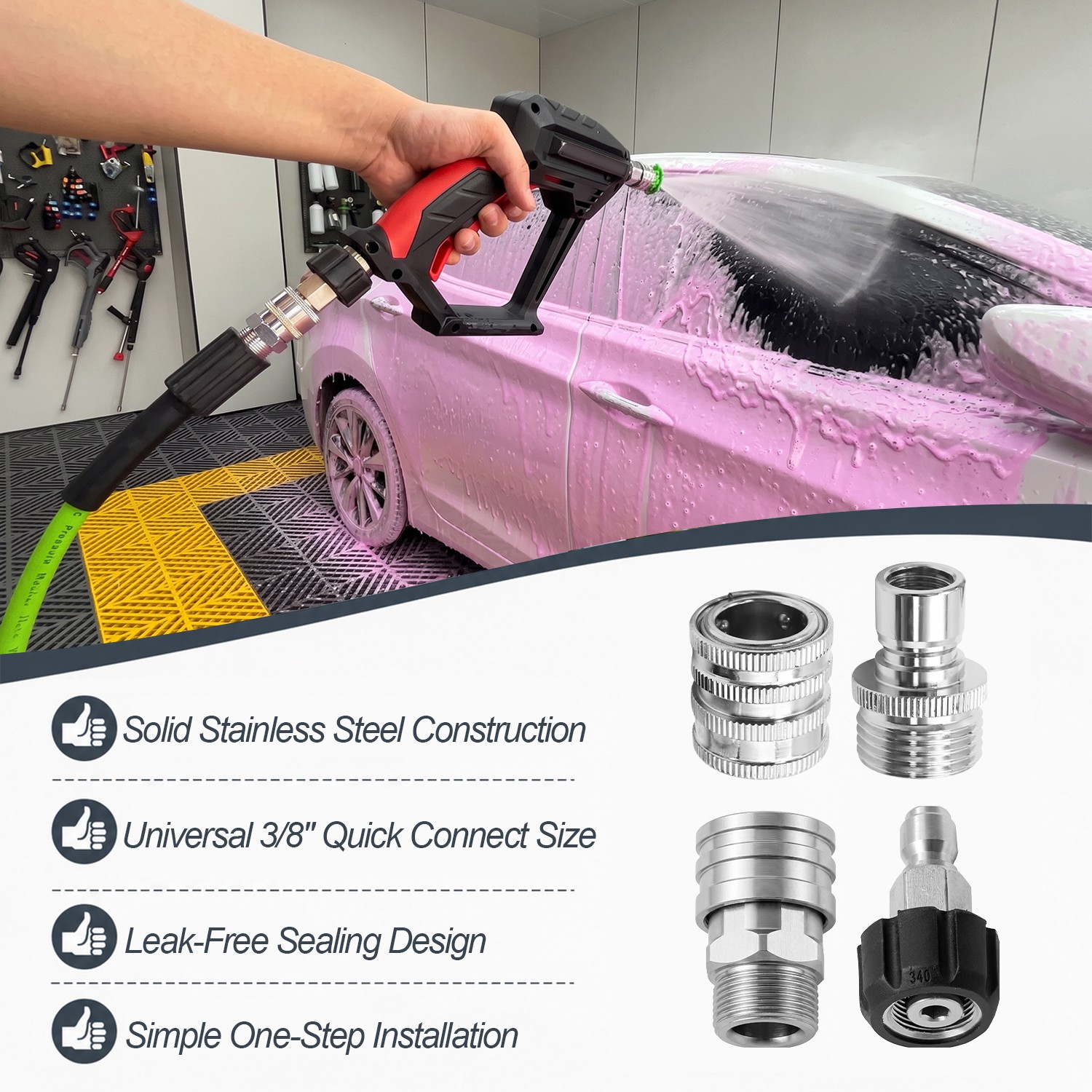 4Pc Pressure Washer Adapter Set Quick Disconnect Kit M22 Swivel to 3/8” Connect