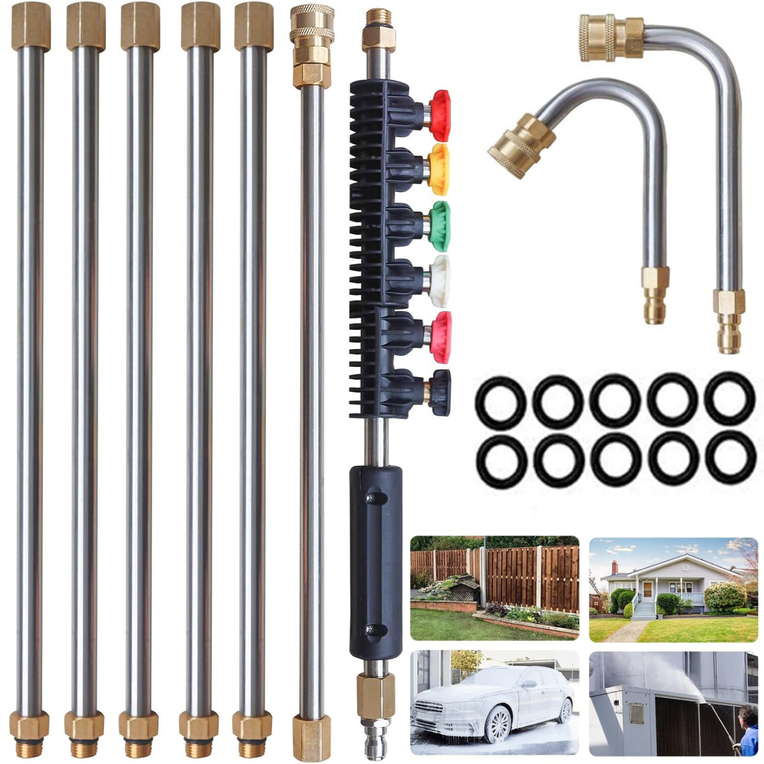 4000PSI High Pressure Washer Extension Wand Set Telescopic Lance w/ Spray Nozzle