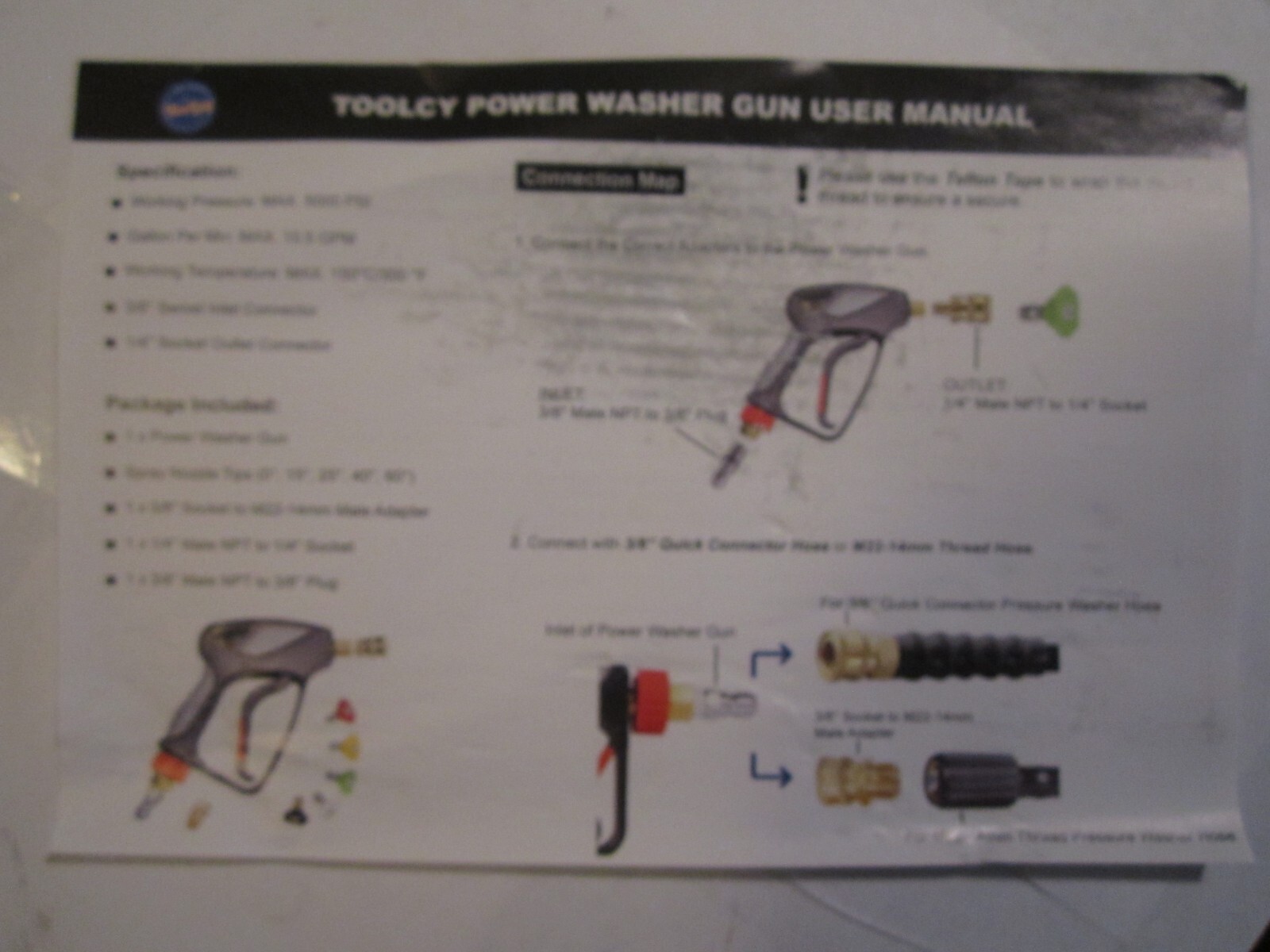 TOOLCY PRESSURE POWER WASHER SHORT GUN,COMMERCIAL 5000 PSI/10.5 GPM NOZZLE TIPS