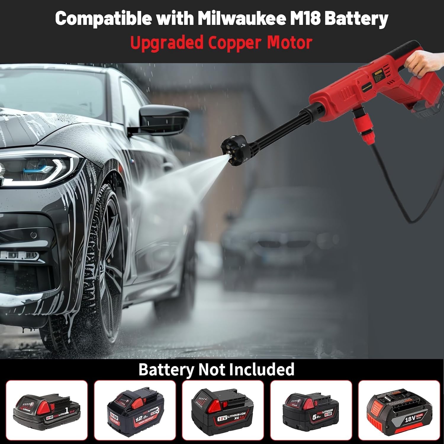 Cordless Pressure Washer for Milwaukee M18 Battery, Portable Cordless Power Wash