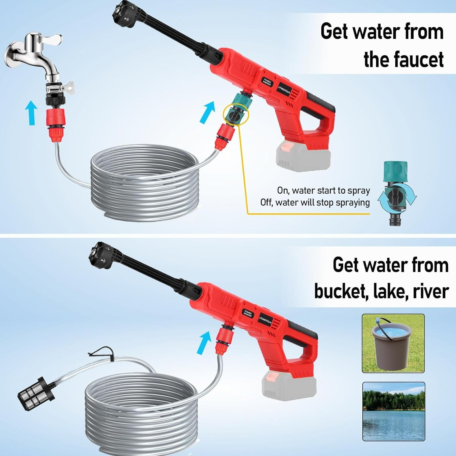 Cordless 700 PSI Pressure Washer for Milwaukee 18V Battery – 6-in-1 Nozzle