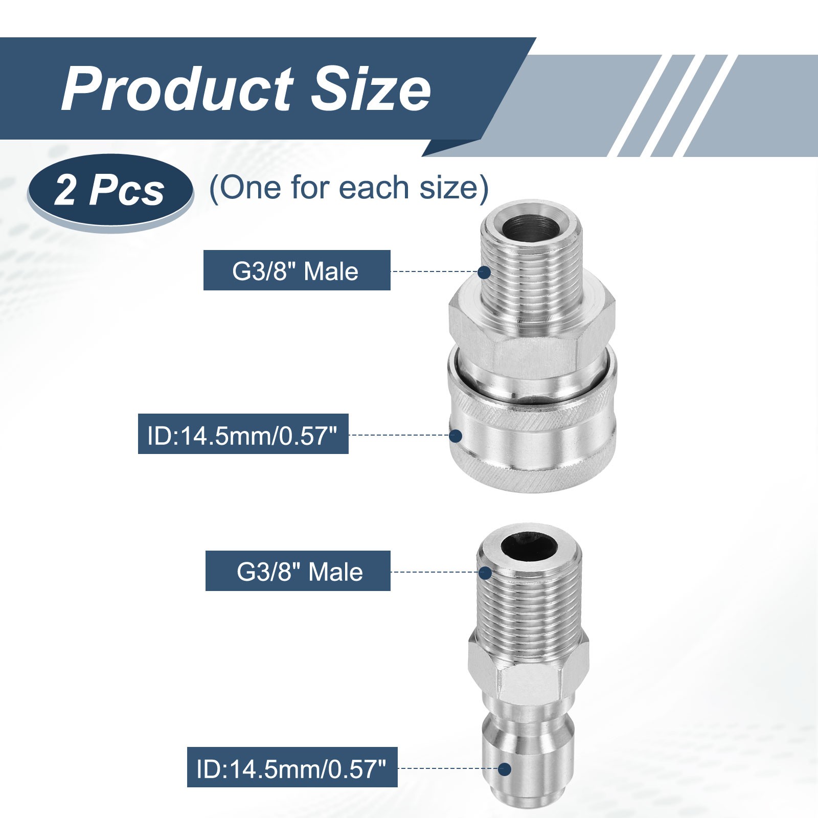 Pressure Washer Adapter, G3/8″ Male Quick Plug Stainless Steel Fittings Kit