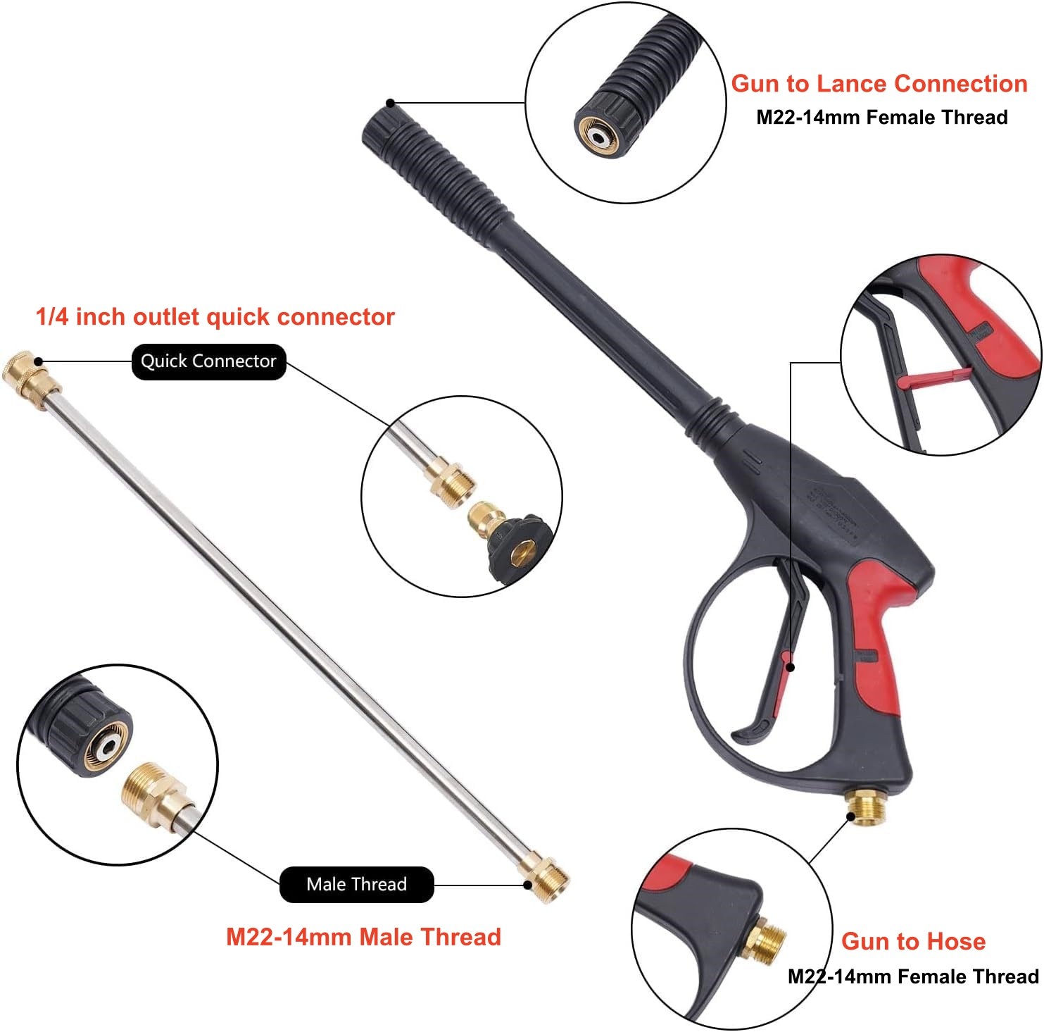 4000PSI High Power Pressure Washer Spray Gun Wand Lance Quick Nozzle Tips Kit