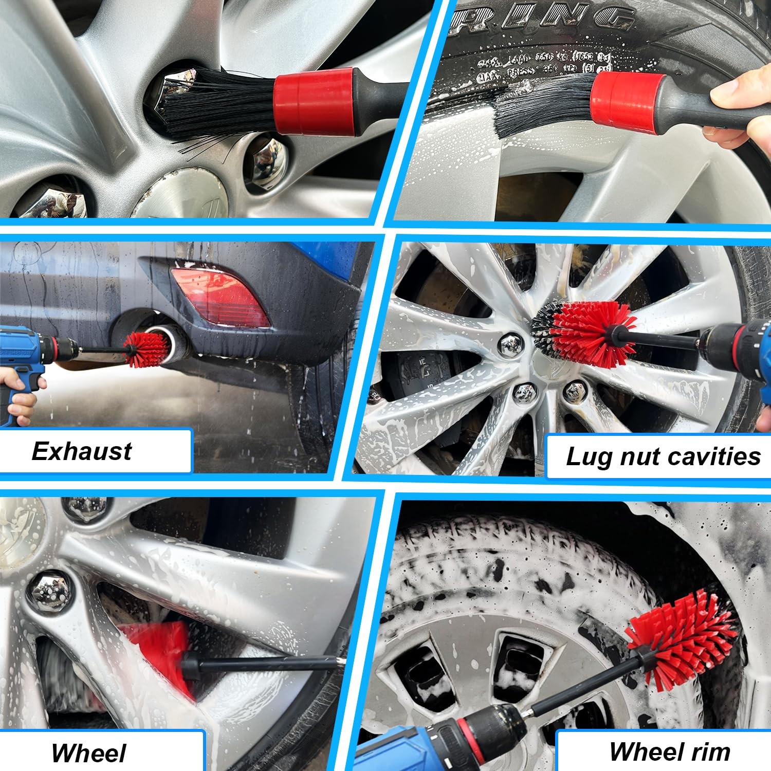 Wheel Brush Kit, Soft Drill Cleaner Brush, No 1/4″, Red/Black,2pcs