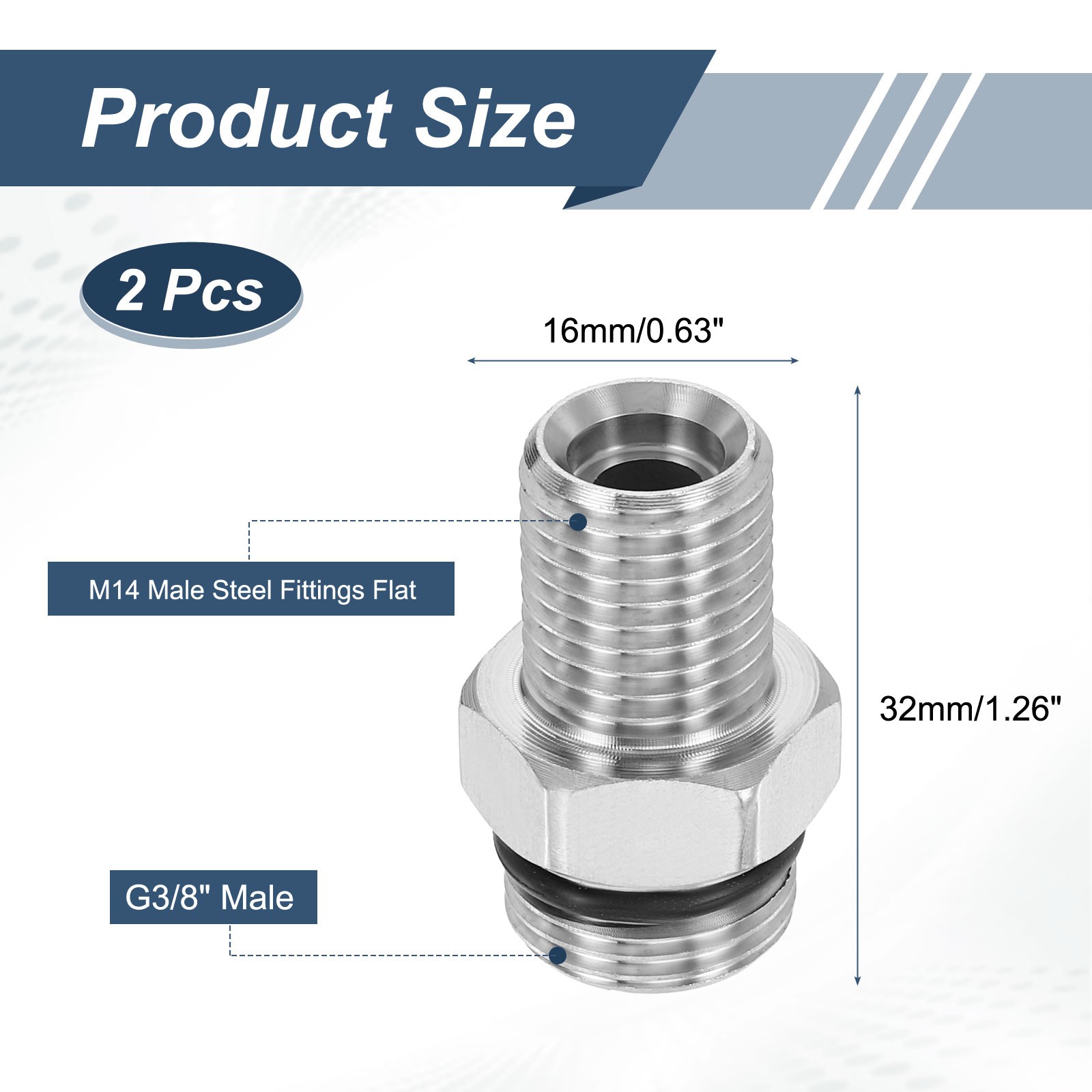 2Pcs Pressure Washer Adapter, G3/8″ Male to M14 Male Steel