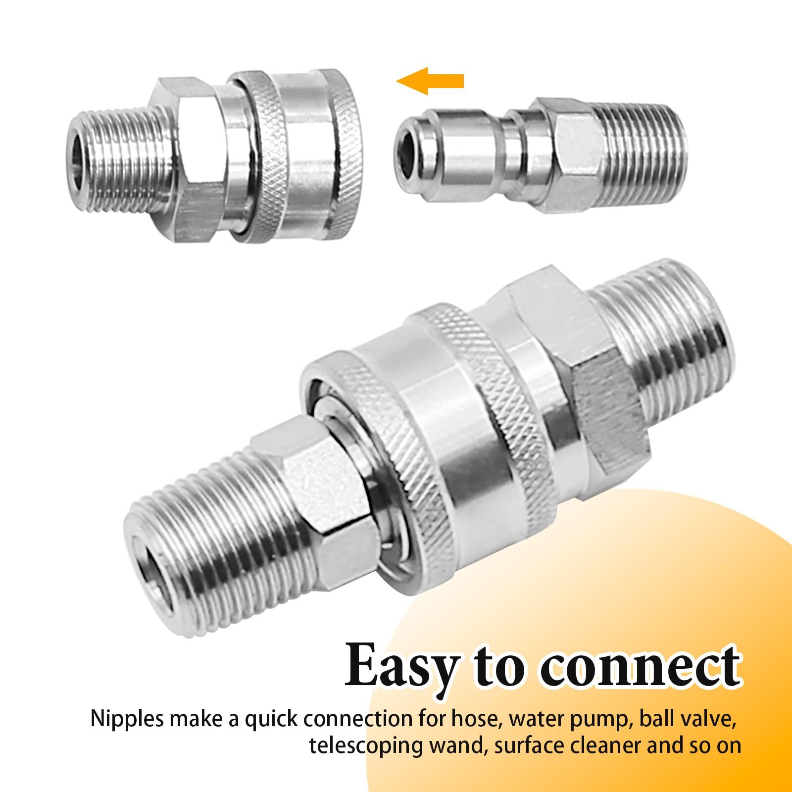 2 Sets 3/8 Inch NPT Stainless Steel Pressure Washer Quick Connect Plug Couple…