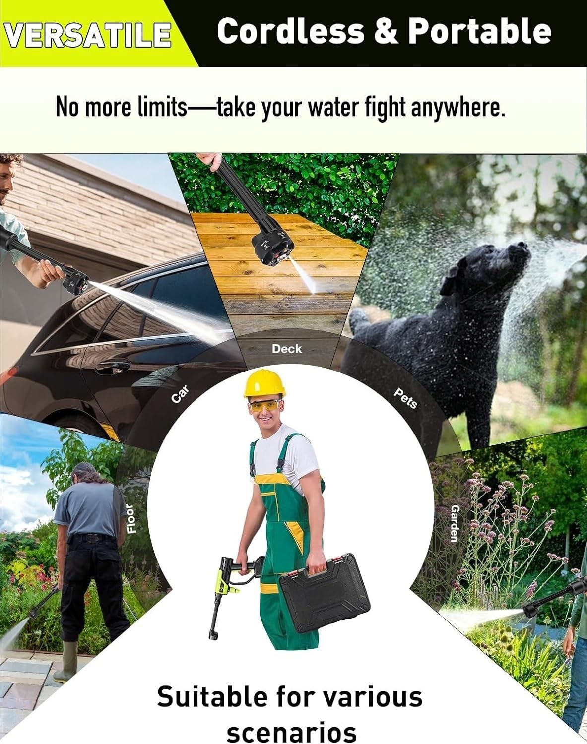 OMGEXTRD Cordless Car Washer, Lightweight Portable Cleaning Tool with 6-in-1 Noz