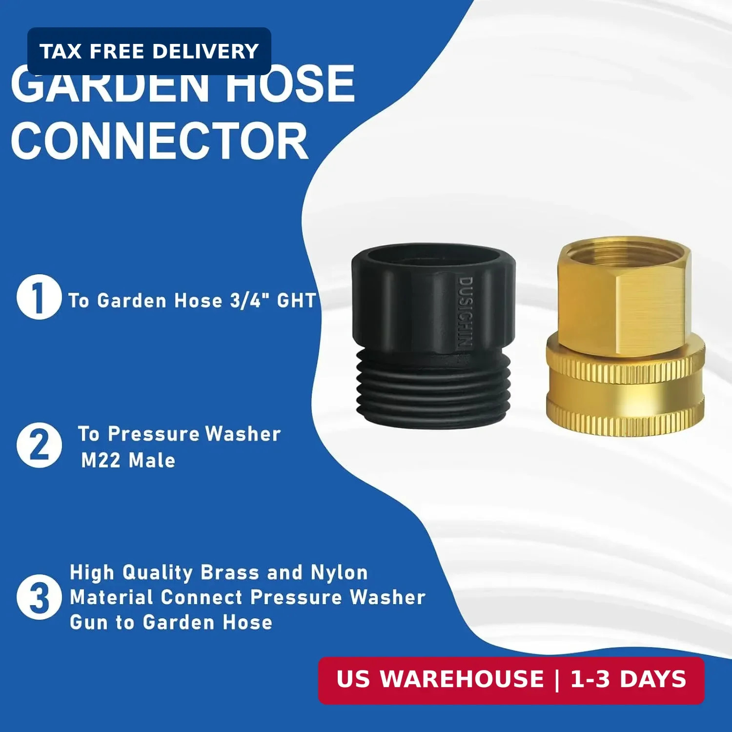 DUSICHIN Garden Hose Fitting Pressure Washer Gun to Water Hose Adapter, 3/4 INCH