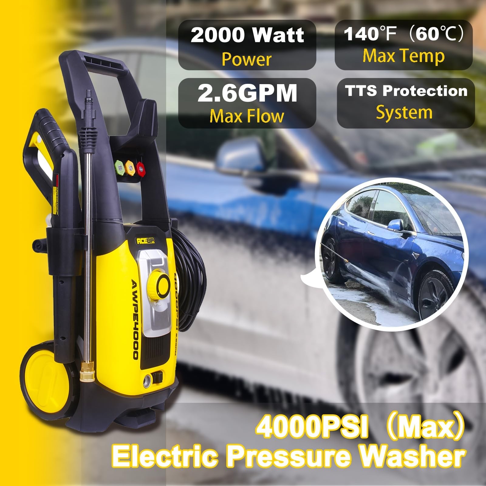 Electric Pressure Washer 4000 PSI Max 2.6GPM with Hose Reel Power Washer Aceup
