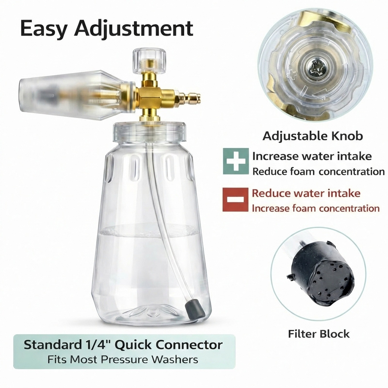Foam Cannon for Pressure Washer, Snow Clear Foam Cannon for Car Wash, Stainless