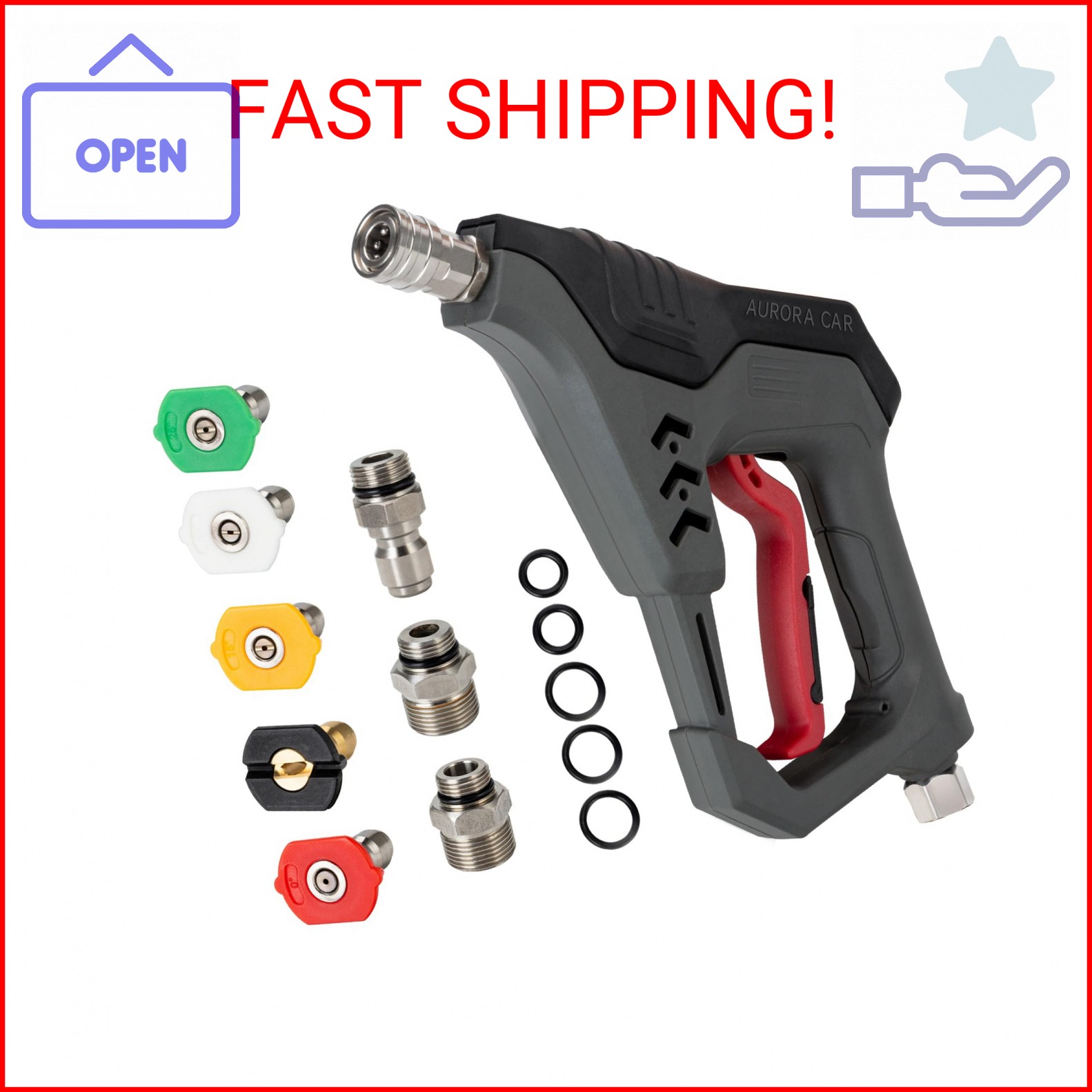 AURORA CAR Pressure Washer Short Gun, Commercial 5000 PSI 12 GPM 5 Spray Nozzle