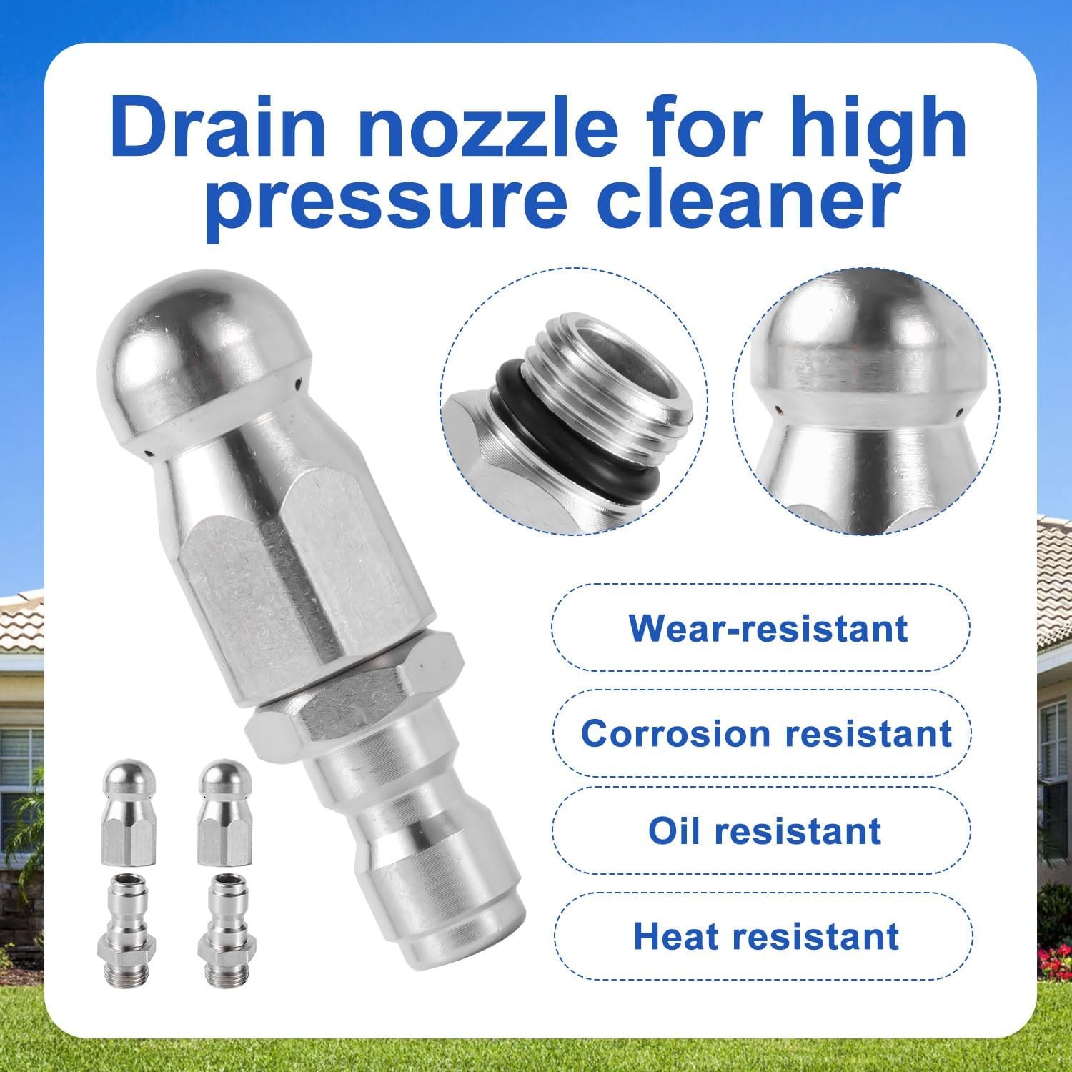 4pcs Sewer Jetter Nozzle & 1/4″ NPT Quick Connector Stainless Steel 5000 PSI