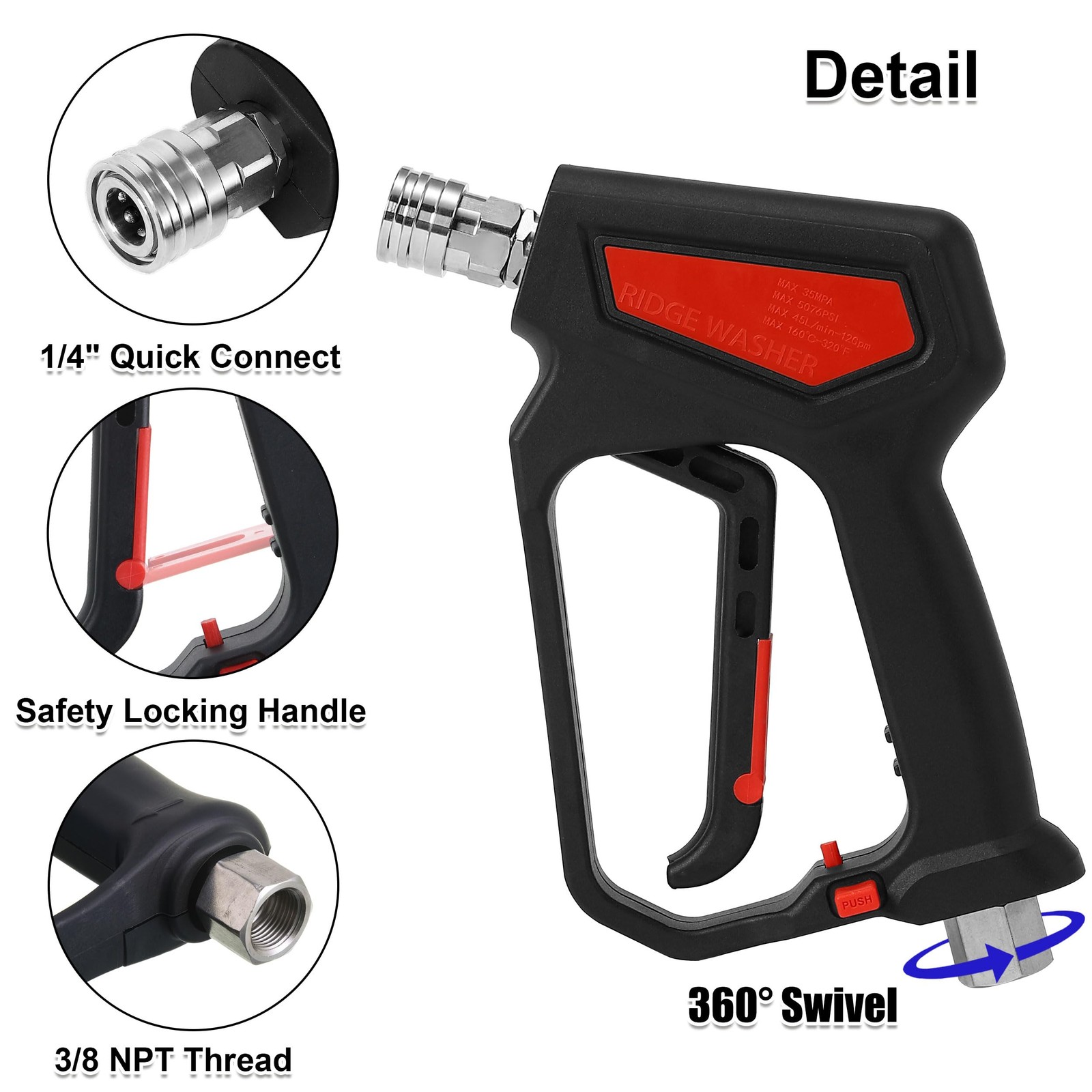 RIDGE WASHER Pressure Washer Gun 5000 PSI, 12 GPM, High Pressure Spray Gun with