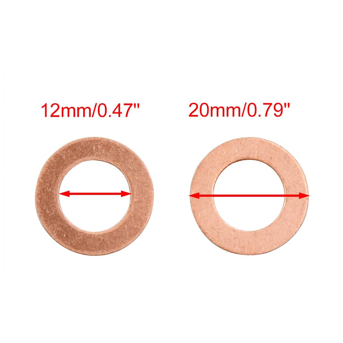 Copper Crush Washers 12mm Inner Dia Flat Car Sealing Gaskets 10 PCS