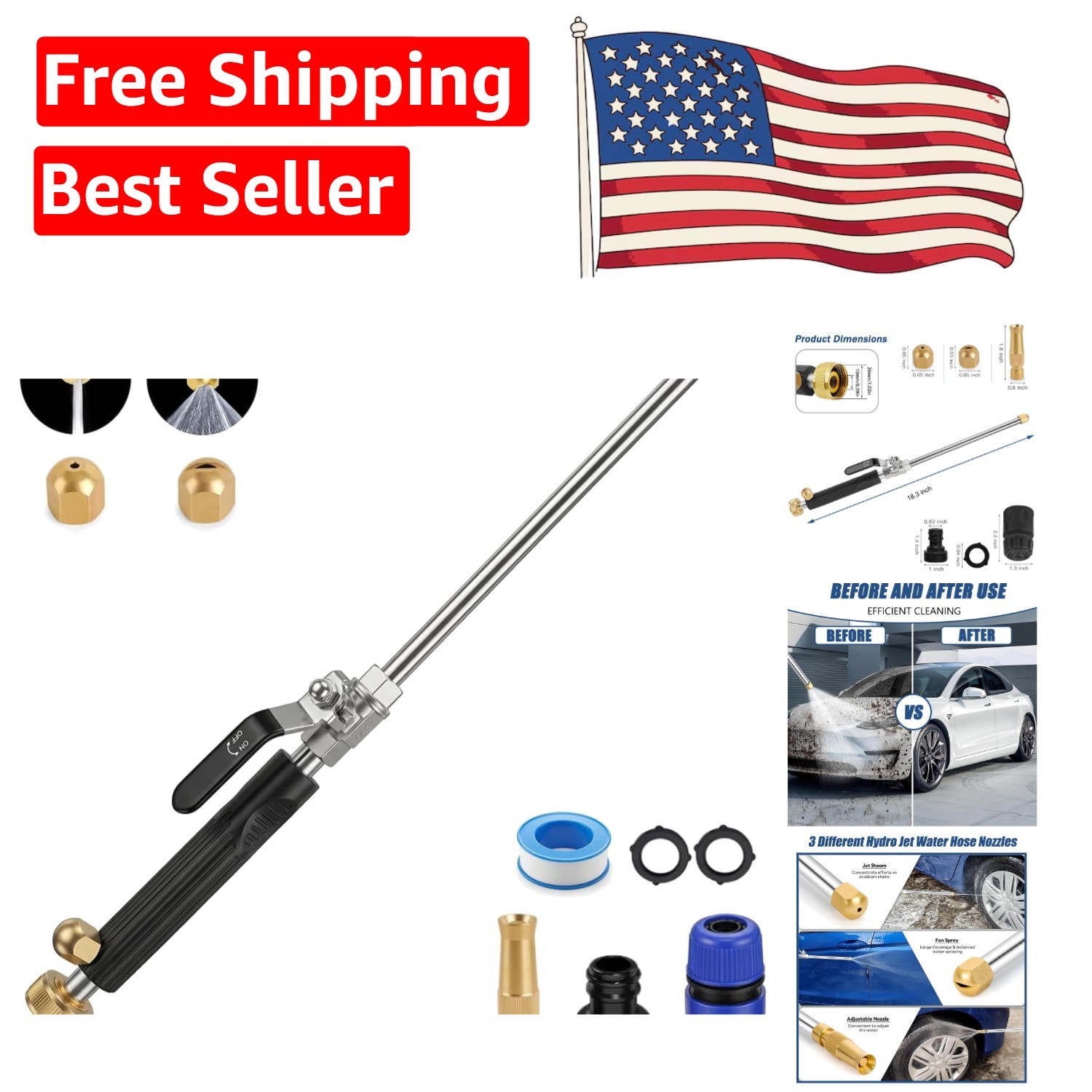 Magic Hydro Jet Power Washer with Universal Nozzle – Lightweight 18in Design