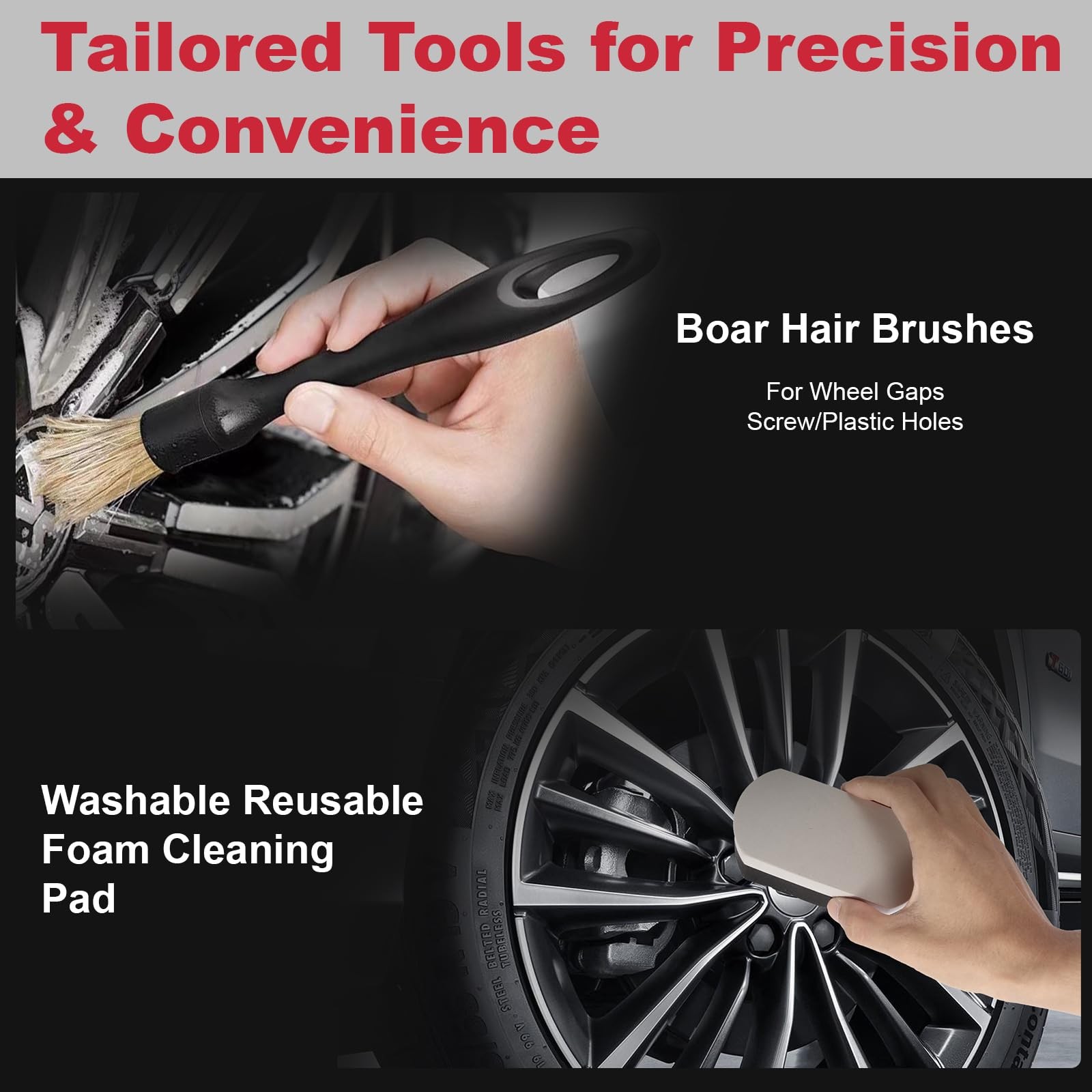 Faqeegi 9PCS Professional Wheel Detailing Kit – Microfiber Flat Rim Brush 9