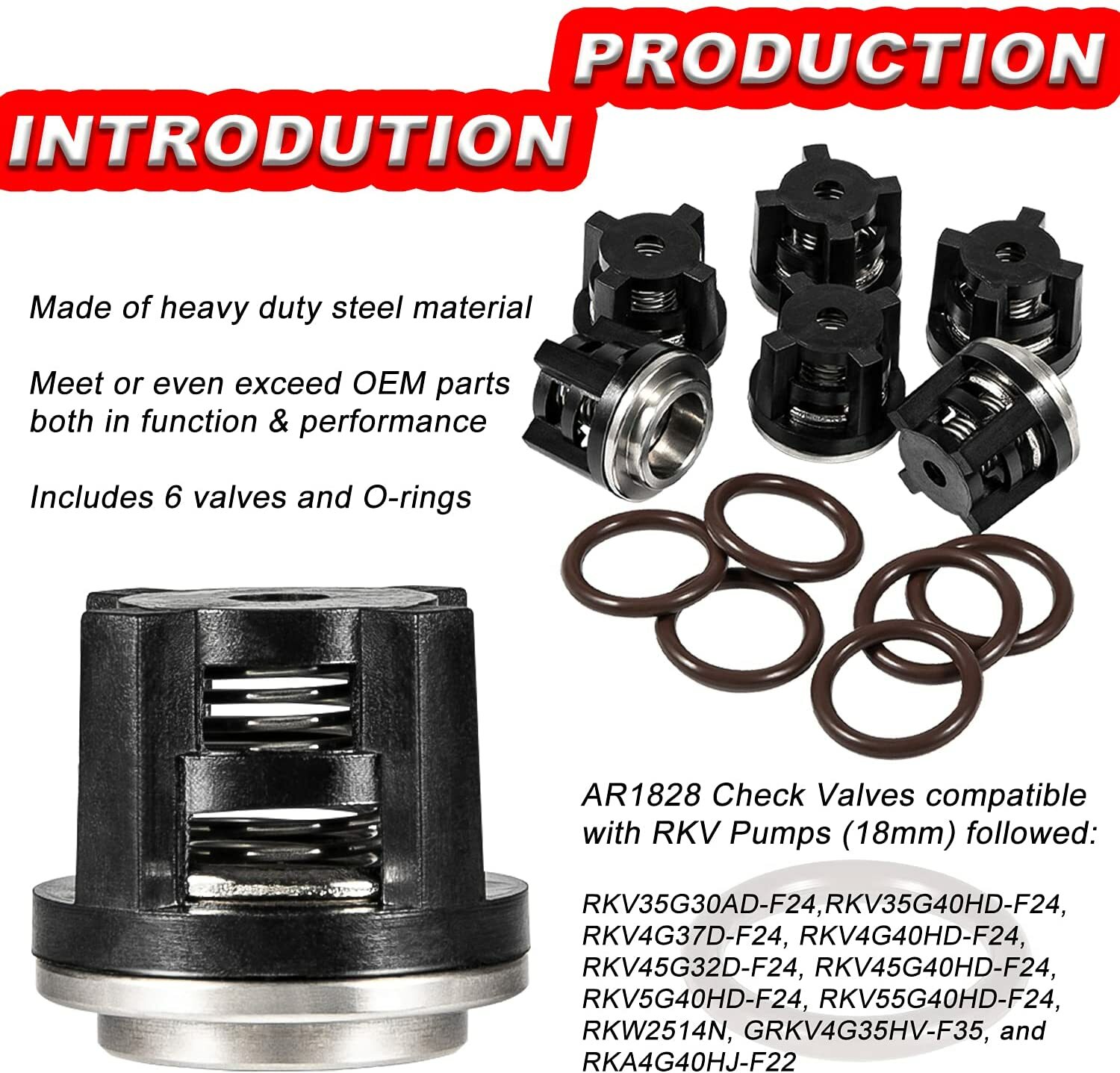 AR1828 Pump Check Valve & AR1857 Packing Kit for Annovi Reverberi 18mm XR RK RKA