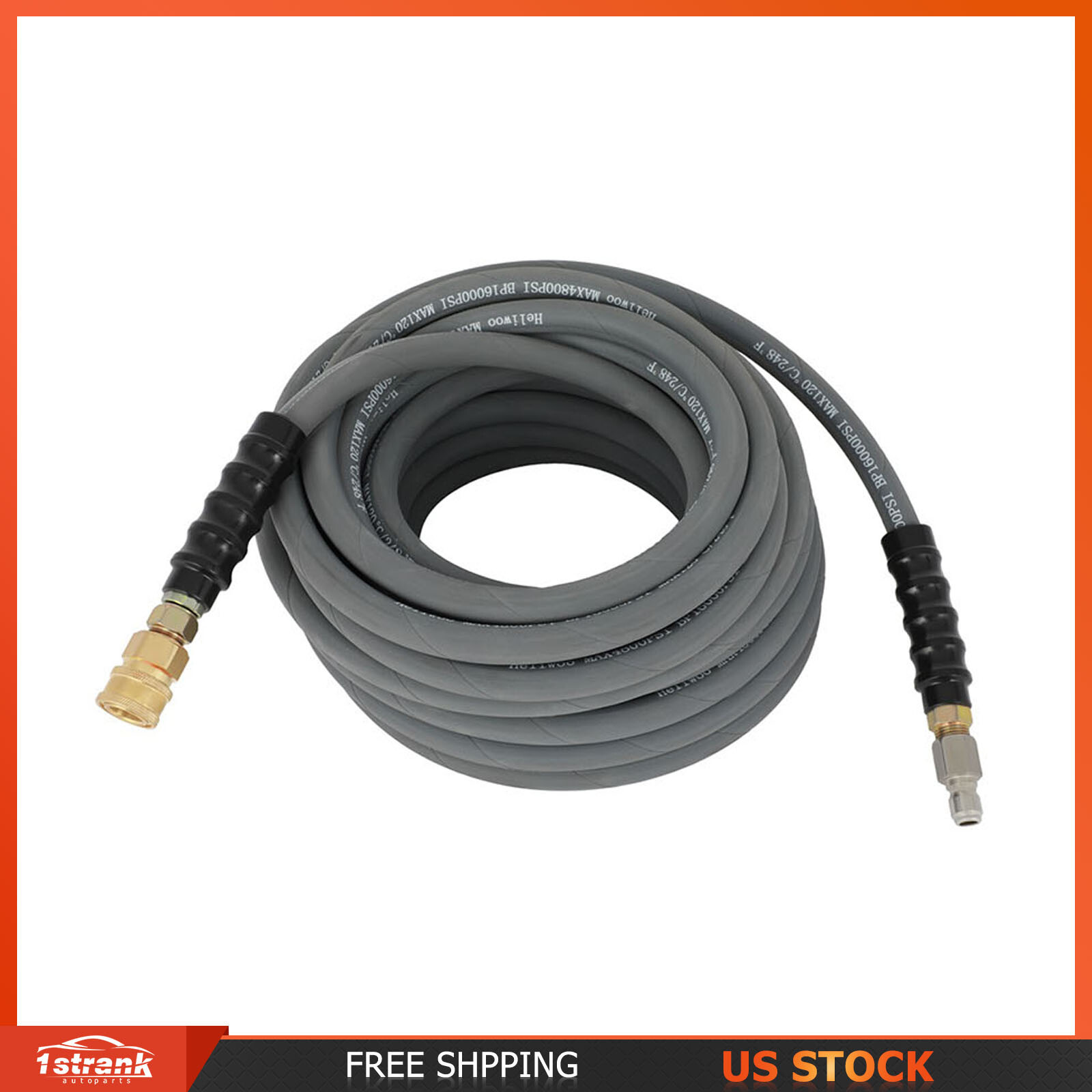 50ft x 3/8″ Pressure Washer Hose Non-Marking – 4000 PSI Gray With Couplers