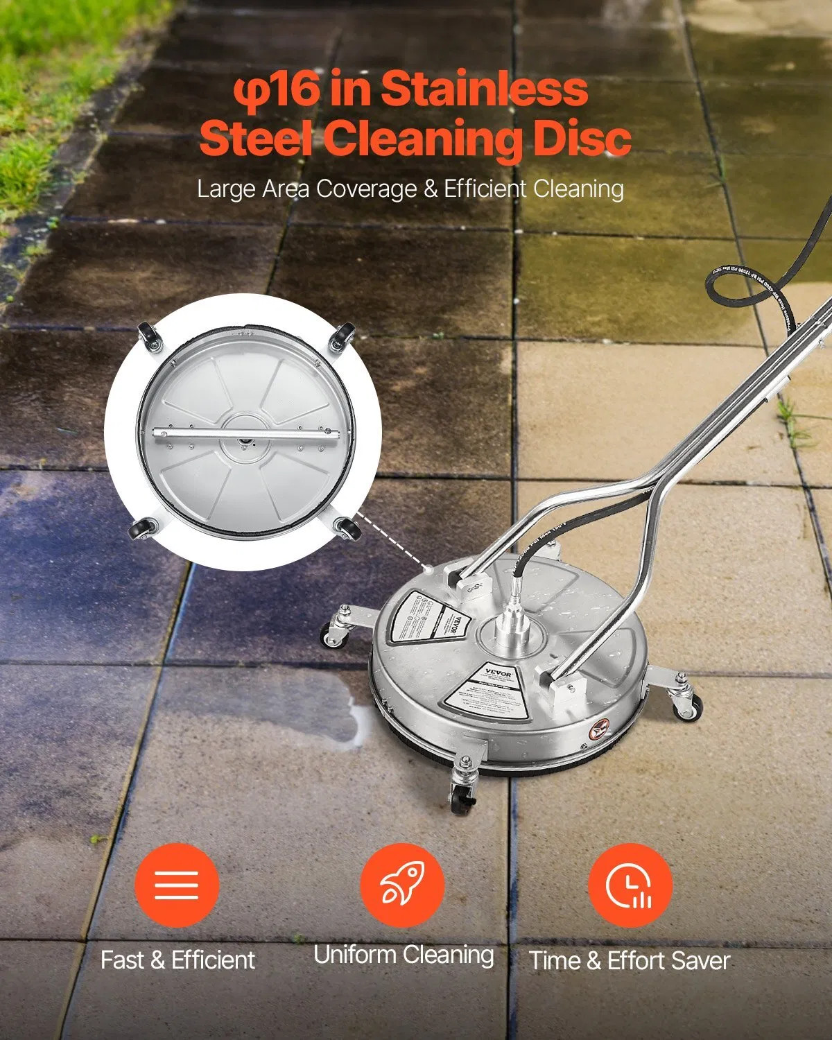 18″ Pressure Washer Surface Cleaner, Stainless Steel Pressure Washer Attachment