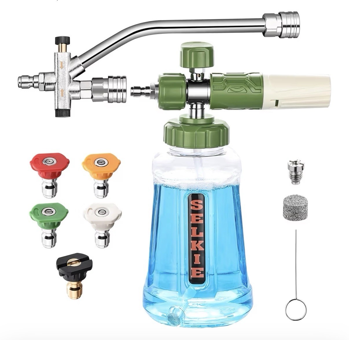 Foam Cannon Dual-Connector Pressure Washer Double Tip Attachment with 5 Nozzles