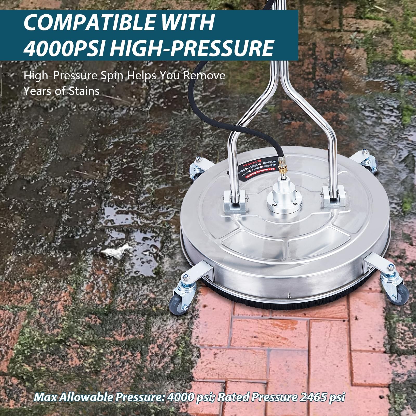 24″ Pressure Washer Surface Cleaner Power Concrete Cleaner with Handles & Wheels