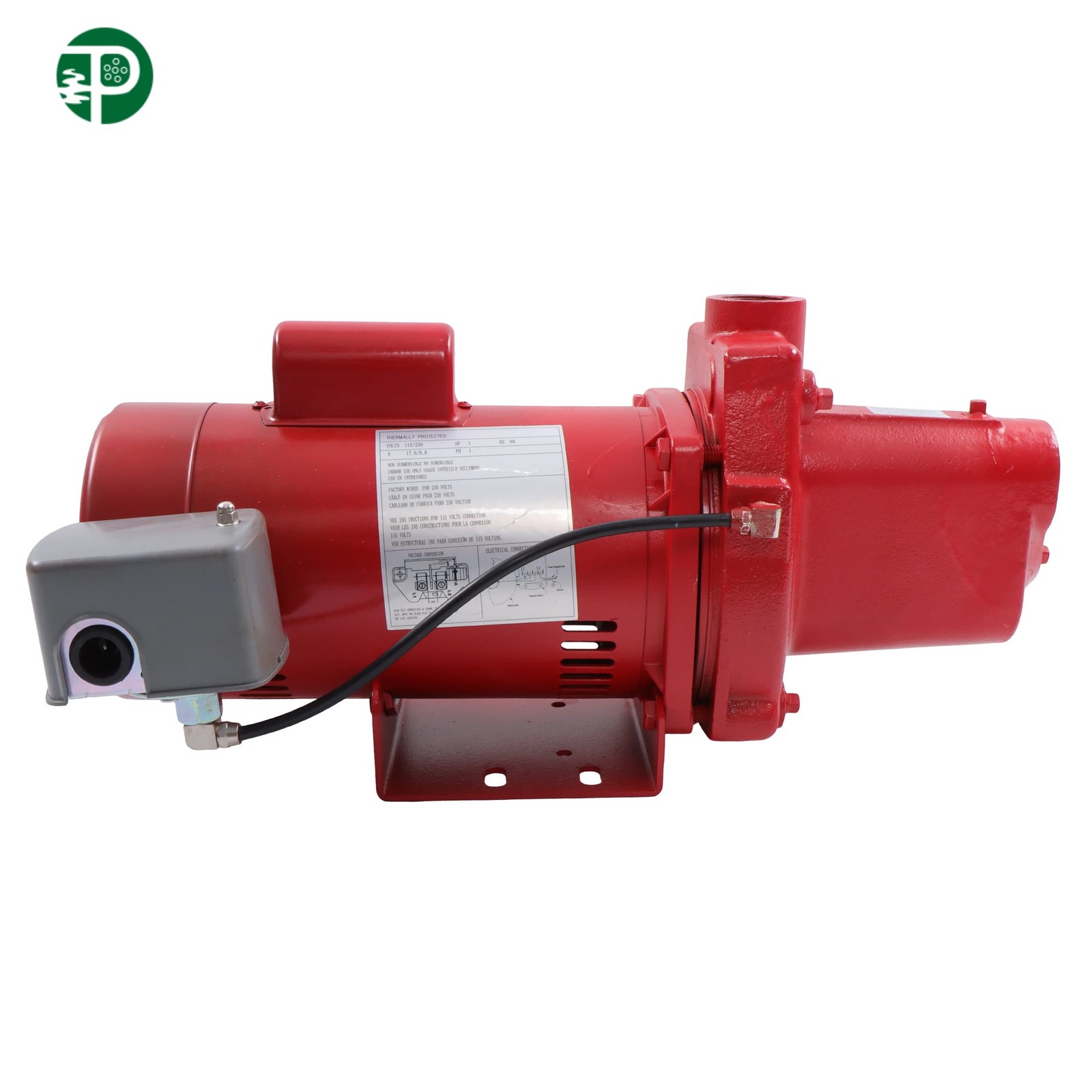 Shallow Well Jet Pump Cast Iron 1 HP 23 GPM Dual Voltage 115/230 Volt Red 602208