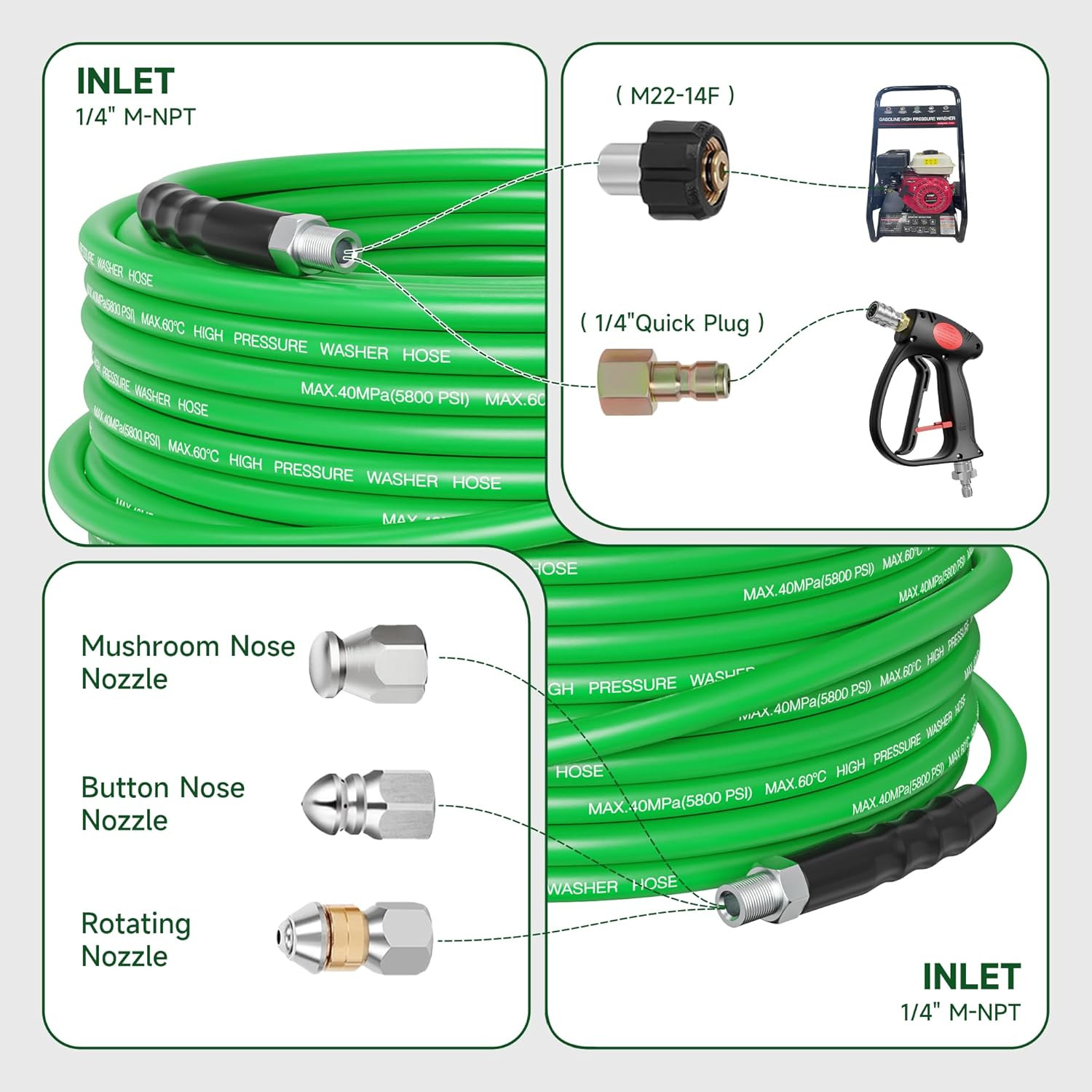 150FT Sewer Jetter Kit for Pressure Washer – 5800PSI Drain Cleaner