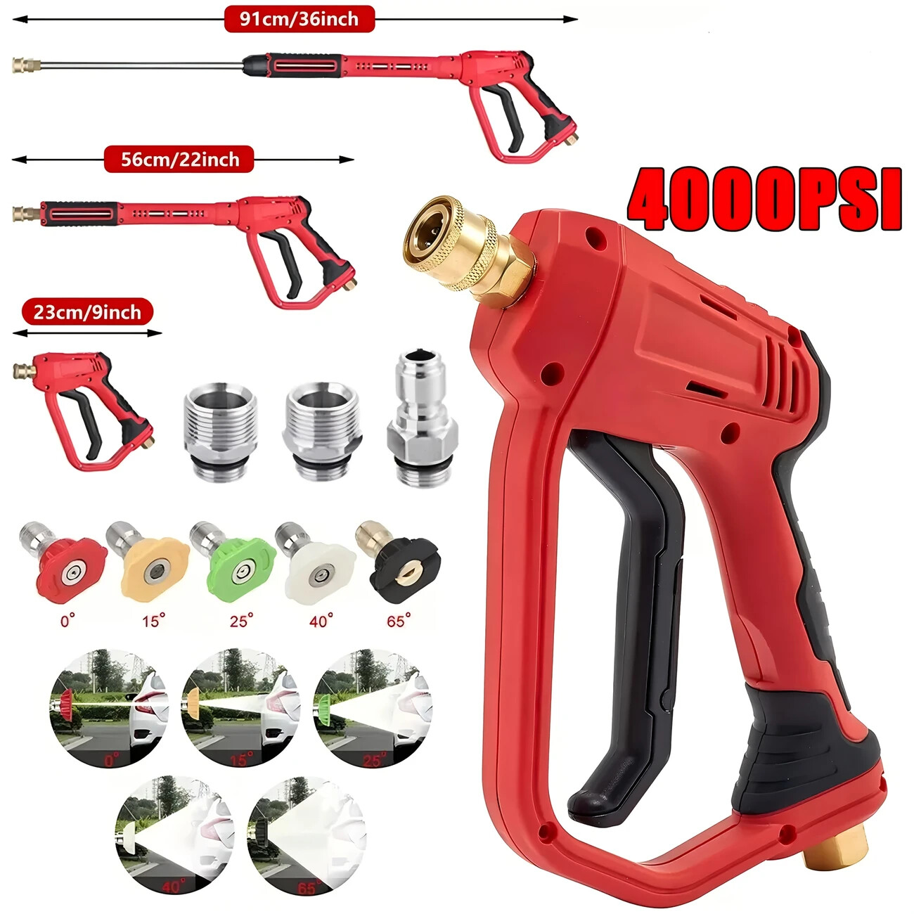 4000 PSI High Pressure Washer Gun with Replacement Extension Wand 5 Nozzle Tips