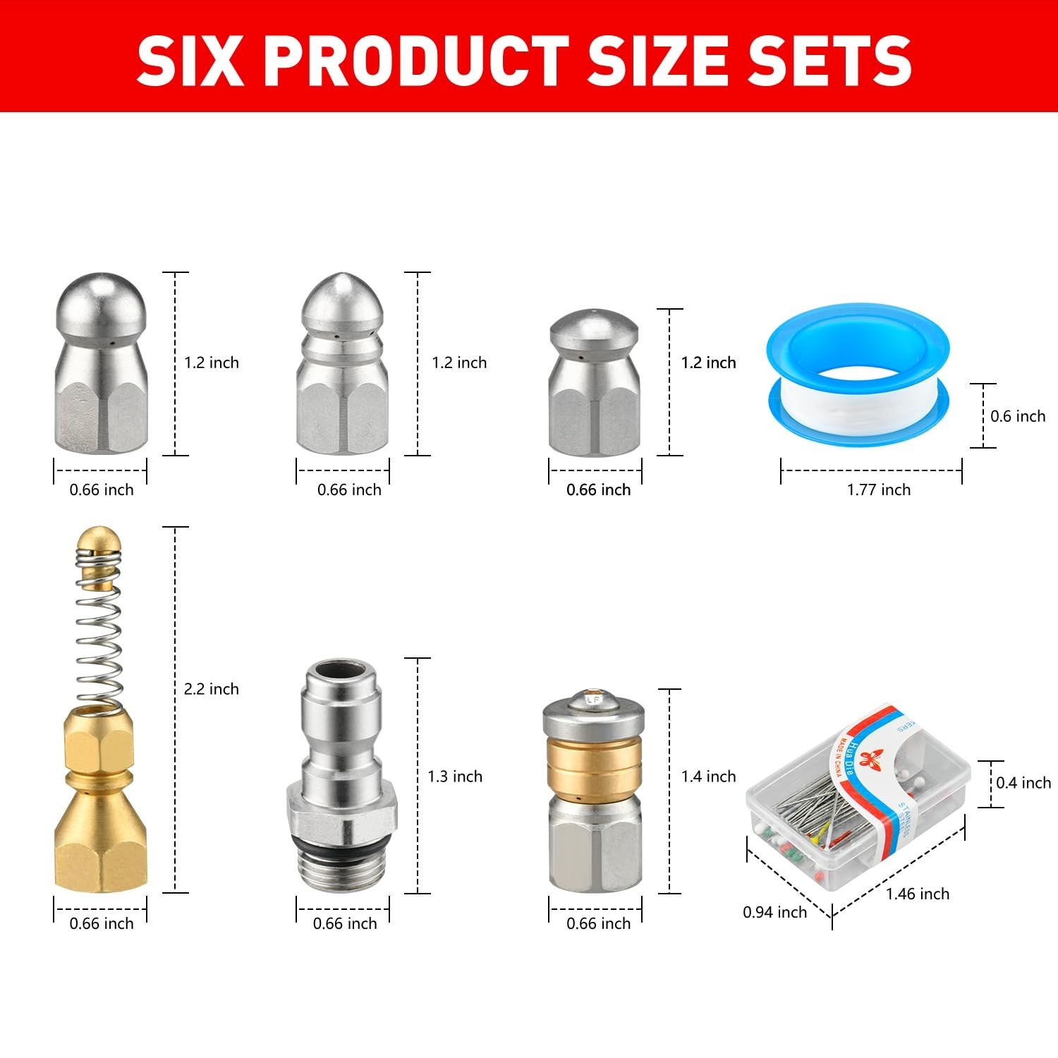 9 Pcs Pressure Washer Sewer Jetter Nozzle Kit, 5000 PSI, Stainless Steel, Quick