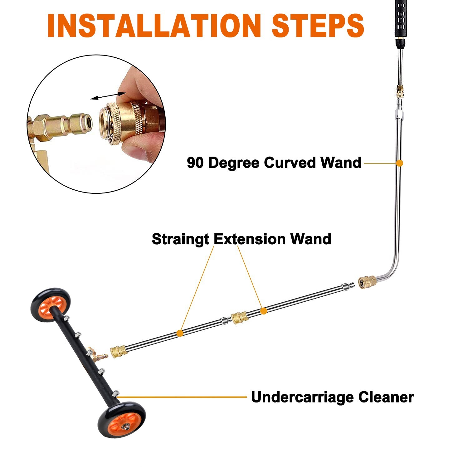 2in1 Water Broom Surface Cleaner Undercarrige Pressure Washer Brush 5 Nozzle 18″