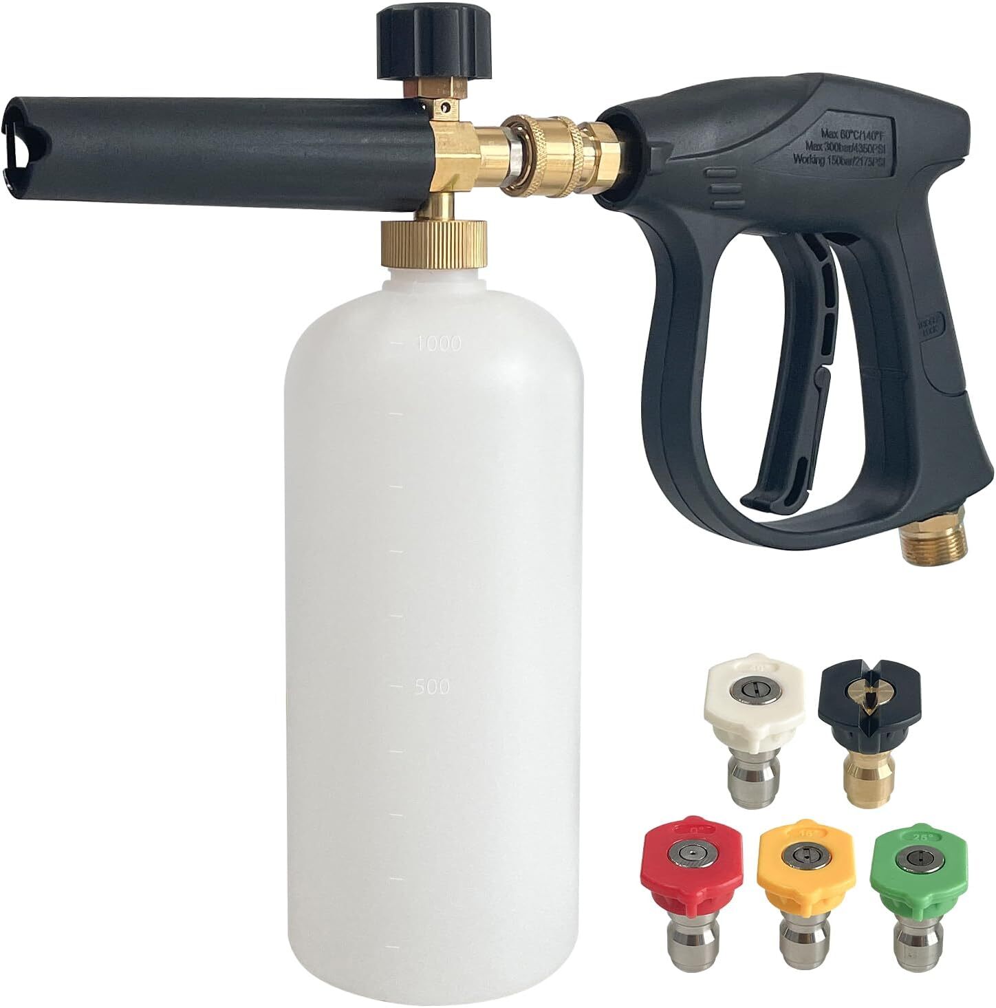 1/4″ Snow Foam Pressure Washer Gun Car Wash Soap Lance Cannon Spray Jet Bottle