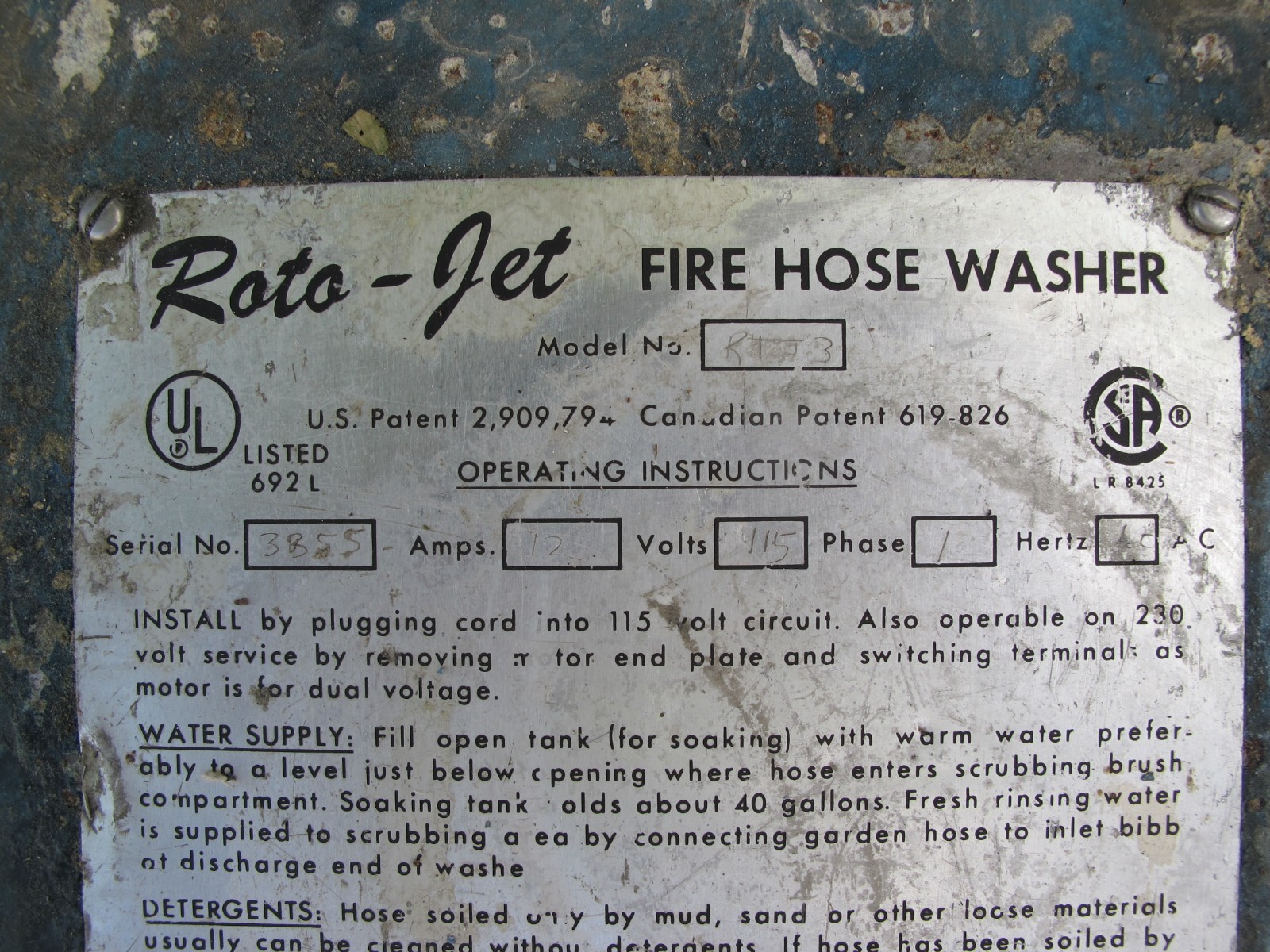 Circul-Air Electric Fire Hose Washer Roto-Jet RTJ3 115 V 1 PH ROTOJET CirculAir