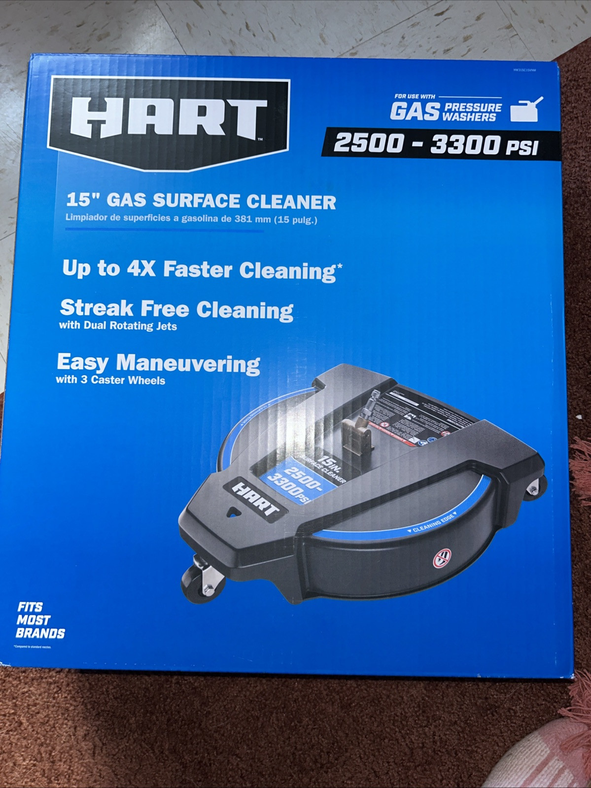 HART® 15” Gas Surface Cleaner 2500-3300 PSI Pressure Washer 1/4” Quick Connect
