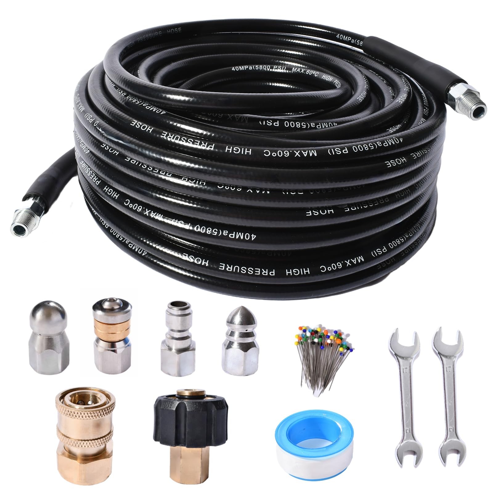 Sewer Jetter Kit for Pressure Washer 5800 PSI Drain Cleaner Hose 1/4 Female N…