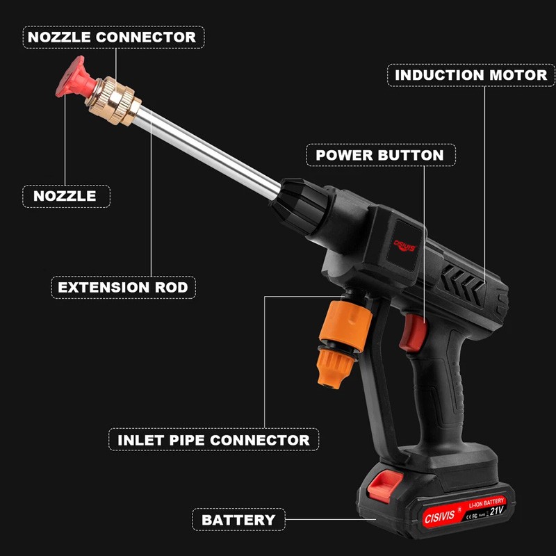 Electric Cordless High Pressure Water Spray Gun Car Washer Portable Cleaner Tool