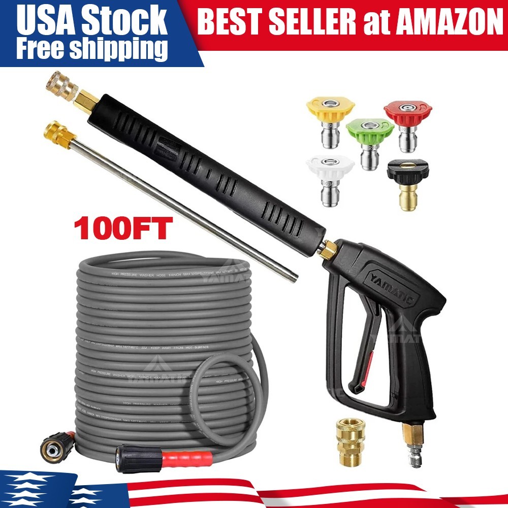 YAMATIC 3200 psi Power Washer Hose, 4000 psi Gun Extension Wand Spray Nozzle Tip