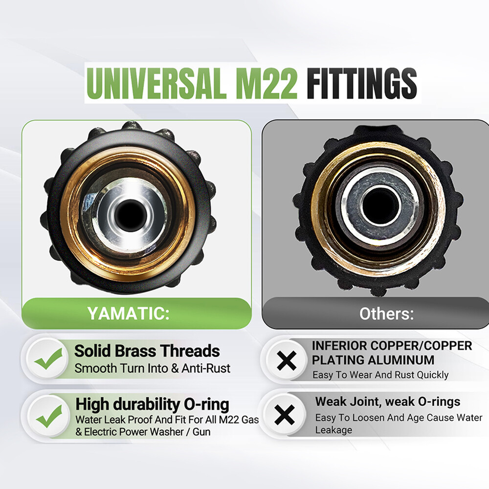 YAMATIC High Pressure Washer Hose 25/50/100 FT 1/4″ Super Flexible Hose M22-14mm