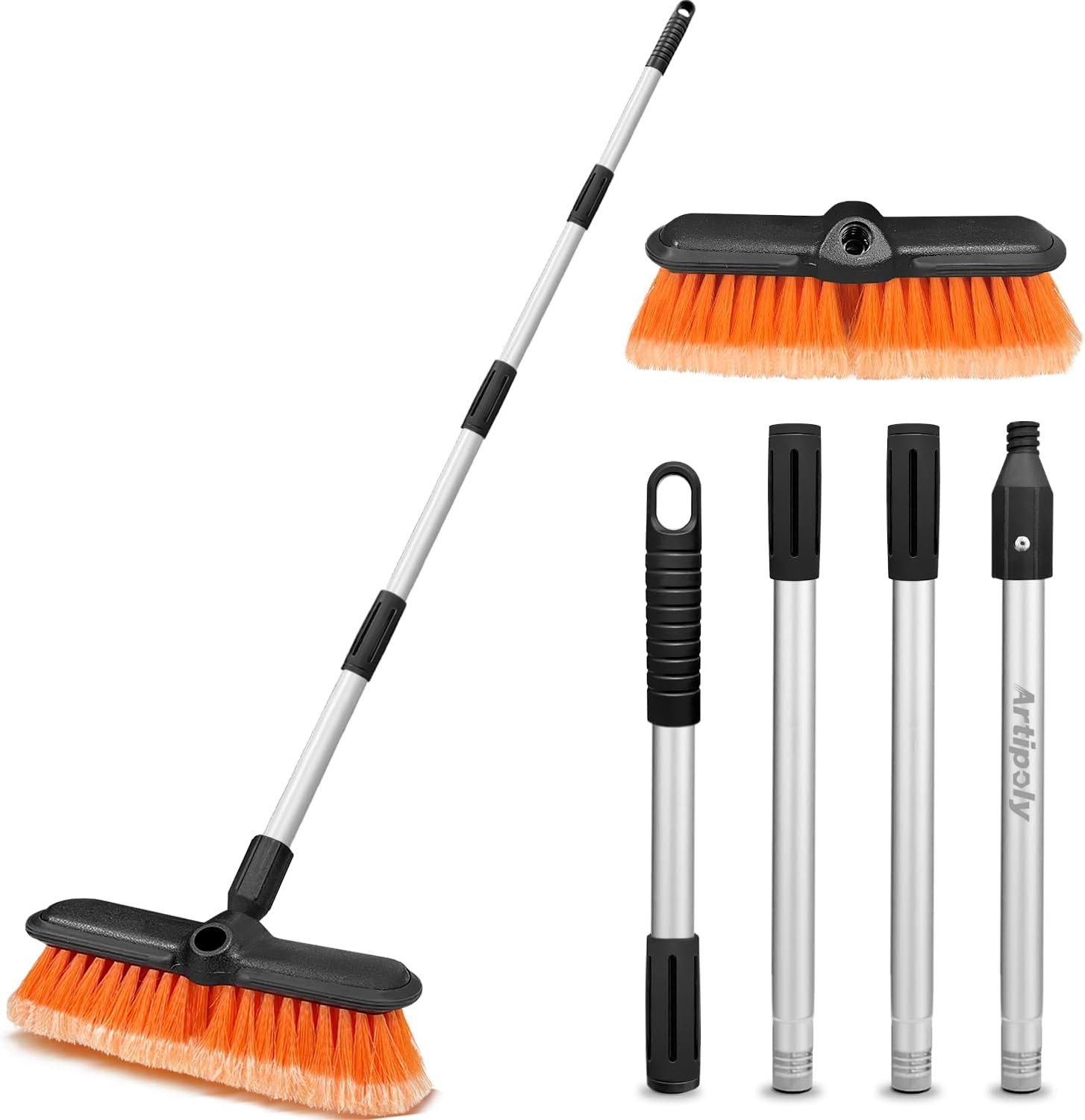 65″ Car Wash Brush with Extension 10" brush 65" pole, Deep Orange