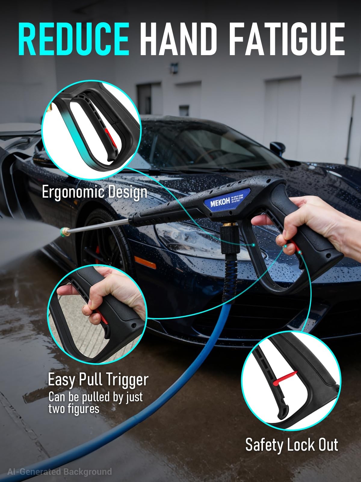 Universal Pressure Washer Gun with Stainless Extension, Replacement Power Wand