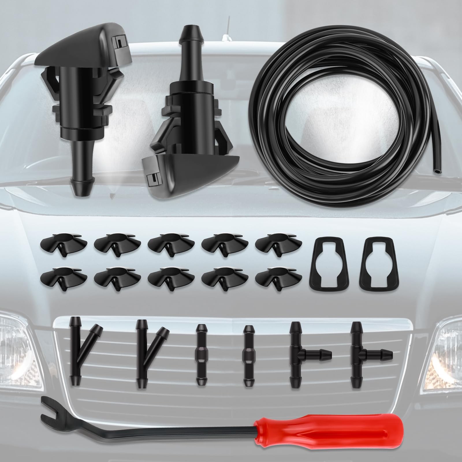 22PCS 13Ft Windshield Washer Hose Repair Kit,Windshield Washer Nozzle Replacemen