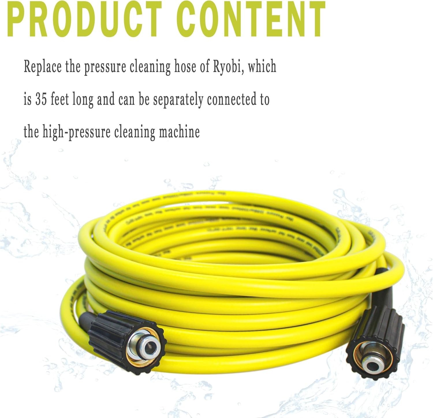 High-Performance 35FT Pressure Washer Hose for Ryobi – 3300 PSI Kink-Free